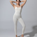 SEAMLESS RIBBED SUNSET LONG ONESIE — CREAM