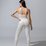 SEAMLESS RIBBED SUNSET LONG ONESIE — CREAM