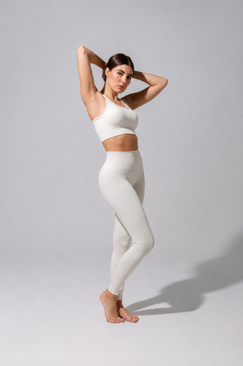 SEAMLESS RIBBED SUNSET LEGGING — CREAM
